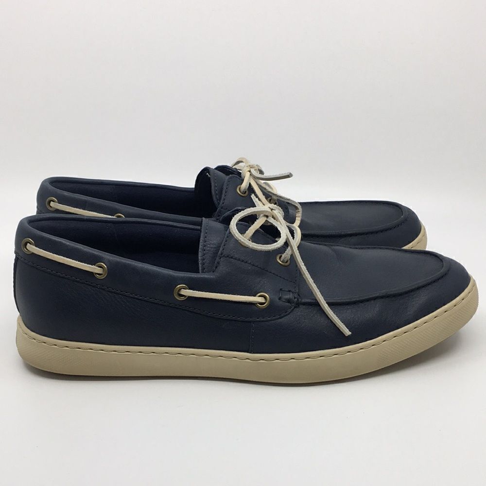 Fitflop LAWRENCE Men's Navy Pebbled Leather Boat Shoes Sz 11